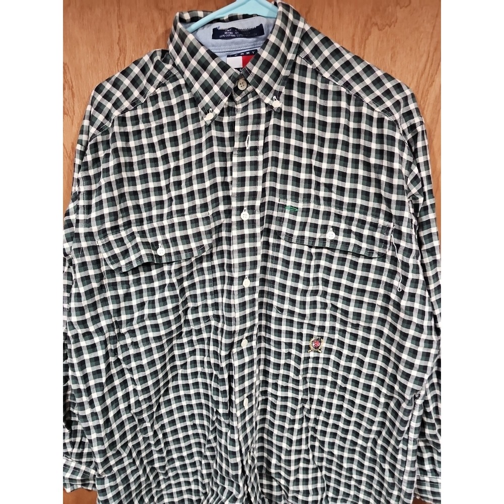 VTG Tommy Hilfiger Shirt Mens Small‎ Button Up Green White Plaid - Picture 2 of 9